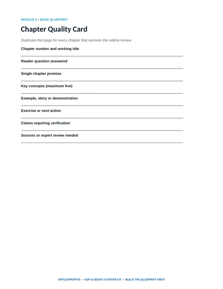 Book blueprint worksheet from the Starter Kit