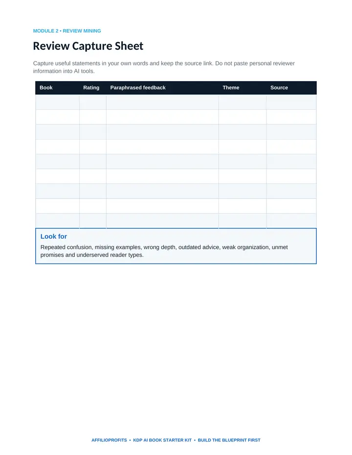 Competitor review worksheet from the Starter Kit